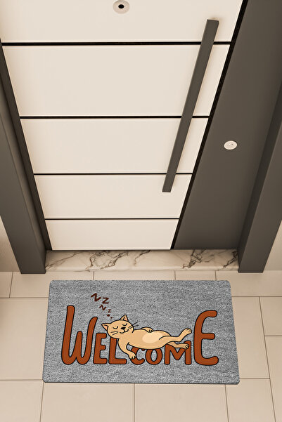 Dormot Home Imprimare digitală de înaltă calitate, gri, pisica de bun venit î...