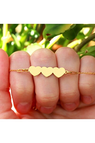 BijuBOX Bratara personalizata trei inimi din argint 925 placat cu aur galben 24K - Cesur - BijuBOX