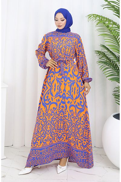 sefamerve Φόρεμα με σχέδιο ζωσμένο 2091-06 Orange Saks