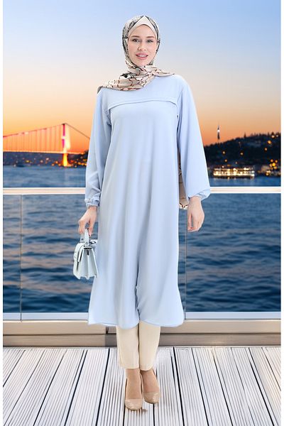 sefamerve Μακρύ τουνίκ με πλαϊνό σκίσιμο 4104-01 Ice Blue