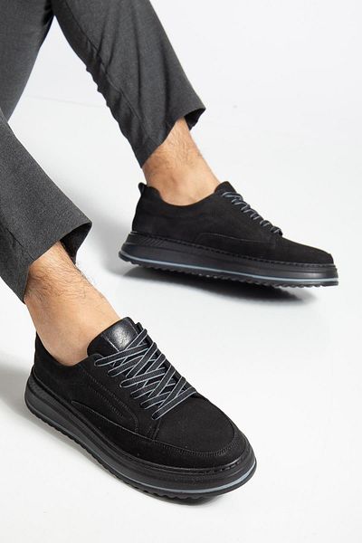 Dilimler Ayakkabı Γνήσιο δέρμα Ανδρικά παπούτσια Casual Μαύρα Nubuck Poly Sole Δεμένα