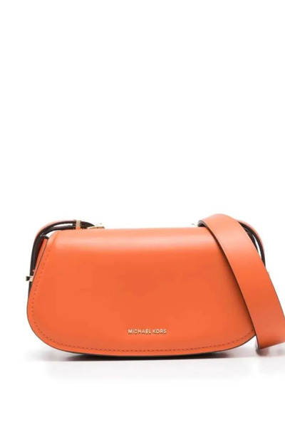 Michael Kors Women's Adjustable Shoulder Strap 100% Leather Metallic Logo Embossed Magnetic Closure Orange Shoulder Bell