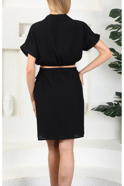 Miss Allos Women's Shirt and Buttoned Mini Skirt Linen Look Summer Double Suit