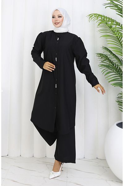 sefamerve Παντελόνι Stoned Tunic Σετ δύο τεμαχίων 2090-05 Μαύρο