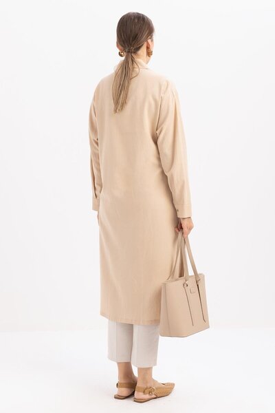 ALLDAY Beige-Slit Patched Long Shirt