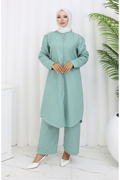 sefamerve Παντελόνι Stoned Tunic Σετ δύο τεμαχίων 2090-02 Çağla Yeşil