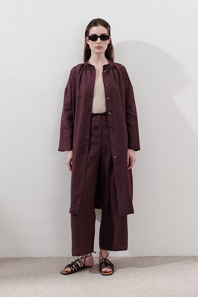 Manuka Linen Wide Leg Trousers Plum