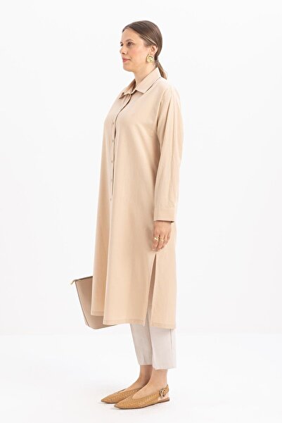 ALLDAY Beige-Slit Patched Long Shirt