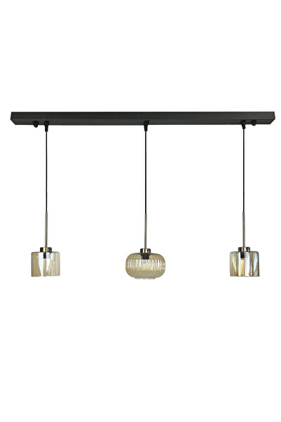 Bamyum Üçlü Lunex Cam Bal Rengi Avize İnce Eskitme Başlık Sarkıt Yemek Masası Üstü Iç Mekan Cafe Otel