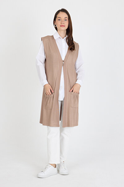 larocci Women's Standard V-Neck Pattern Detailed Sleeveless Vest with Pockets