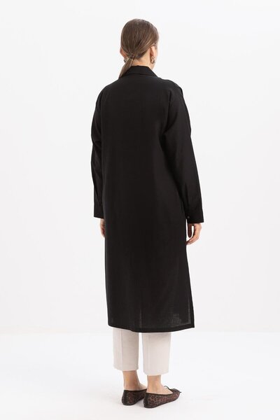 ALLDAY Siyah-Yırtmaçlı Patlı Uzun Gömlek