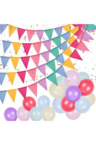 Colmanda Party set with 5 banners and 24 Colmanda balloons, textile/latex, multicolor