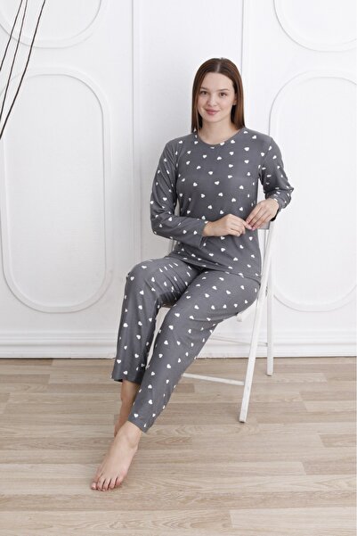 TEKNUR KALP DESENLİ YAZLIK PİJAMA TAKIM