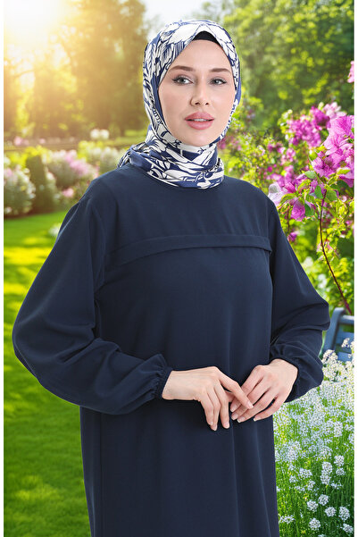 sefamerve Long Tunic with Side Slits 4104-04 Navy Blue