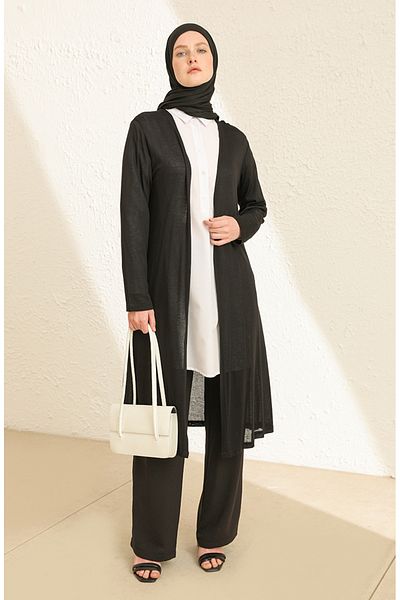 sefamerve Simple Thin Basic Long Cardigan Hijab Cardigan Mother Cardigan 8755-01 Black