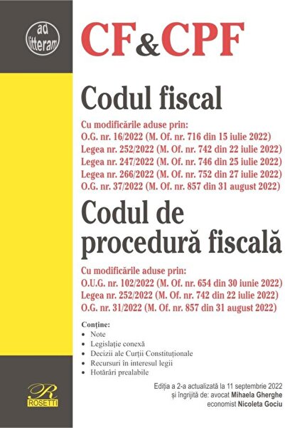 Editura Rosetti Codul fiscal. Codul de procedura fiscala. Editia a