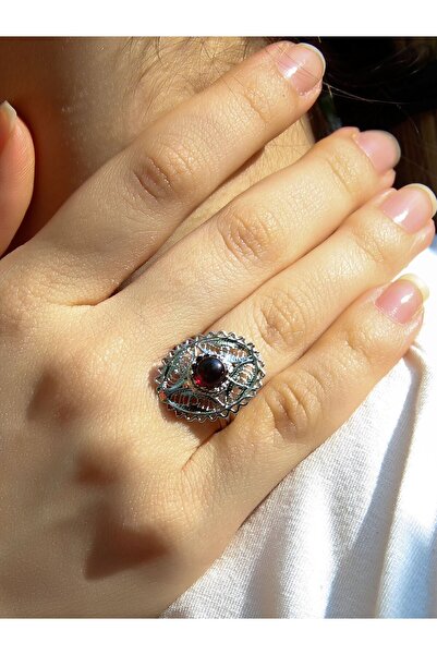 esha Doğal Taş Garnet (Lal) Doğal Taşlı Telkari Modelli Kadın Ayarlanabilir G...