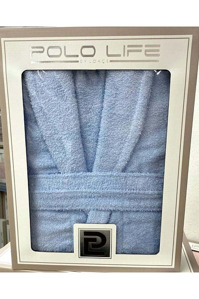 polo life Μπουρνούζι σε κουτί 100% βαμβακερό μονόχρωμο σαλικάκι-A.Blue (μέγεθος XXL)