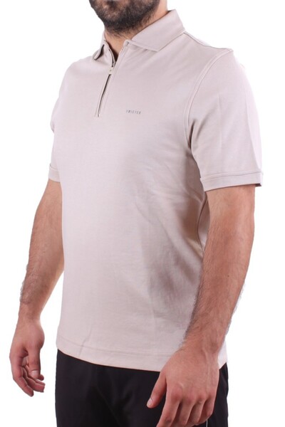 Twister Jeans Twister 2298 Beige Casual Short Sleeve Regular Fit Cotton Zipper Polo Neck Men's T-Shirt