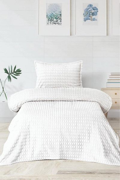Çeyiz Diyarı Merinos Twist Single Blanket Set Cream