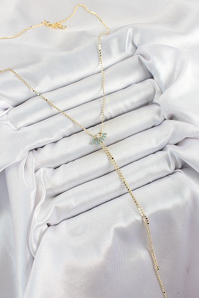 BESKAR Brass Zircon Stone Eye Figured Y Model Crushed Chain Gold Color Women's Necklace