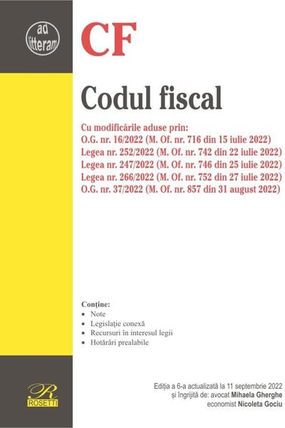 Editura Rosetti Codul fiscal. Editia a 6-a actualizata la 11 septe
