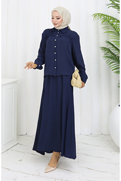 sefamerve Aerobin Fabric Shirt Skirt Double Set 2082-06 Navy Blue