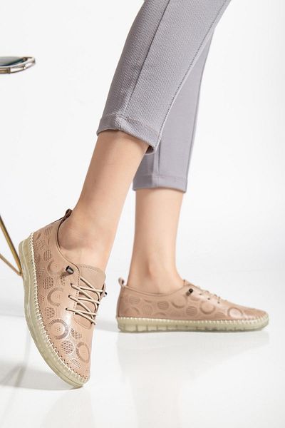 Dilimler Ayakkabı Genuine Leather Women's Casual Shoes Mink Laser Printed Elastic Laced Gel Sole