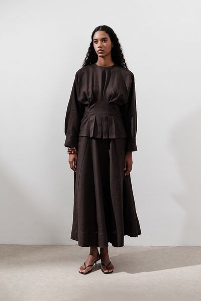 Manuka Linen Wide Piece Skirt Bitter Brown