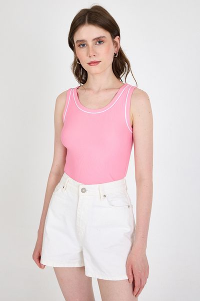 Rays Pink Stripe Detailed Knitted Crop Tank Top 1049