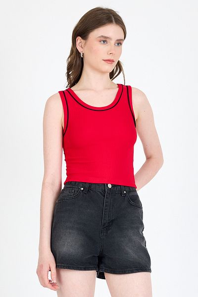 Rays Red Stripe Detailed Knitted Crop Tank Top 1049