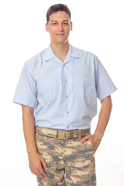 İZMİR ASKERİ MALZEME قميص Air Force Blue بأكمام قصيرة من طراز Aviator Astsuba...