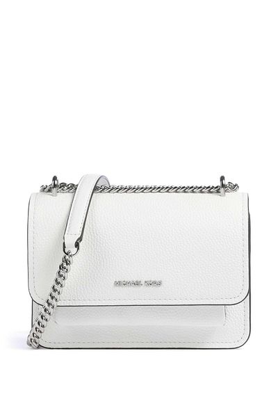 Michael Kors Women's Chain Shoulder Strap Magnetic Closure Metallic Logo Embossed Leather White Shoulder Bag with Extra Inner Pocket