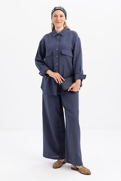 ALLDAY Indigo-Linen Pants Suit with Large Pockets