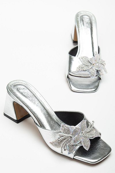 Dilimler Ayakkabı Papuci de damă cu toc înalt Silver Skin Stone Leaf Accesoriu