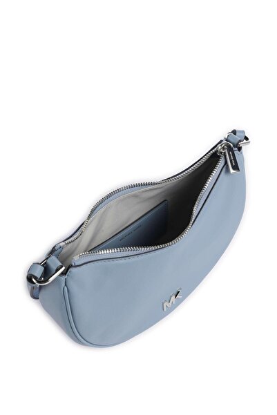 Michael Kors Women's Removable and Adjustable Shoulder Strap Zipper Closure Metallic Logo Embossed Leather Blue