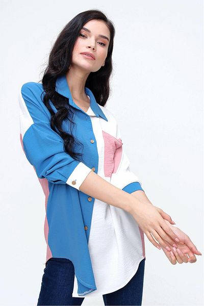 NEW LAVİVA Cămașă casual Airobin cu mânecă lungă, pudră albă indigo, pentru femei 3071