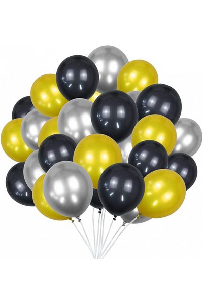 Neijiaer Set of 50 Jiaer Sentai balloons, latex, silver/yellow/black, 30 cm
