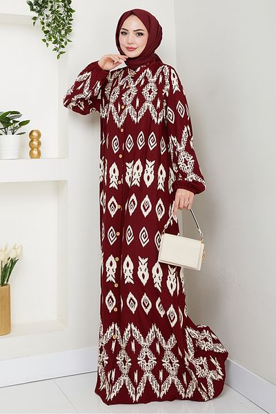 Bestenur Lore Woven Viscose Dress 1549 - Burgundy