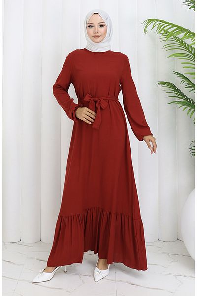 sefamerve Skirt Ruffled Belted Dress 4103-02 Red