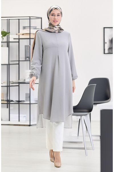 sefamerve Frame Detailed Long Tunic 4105-04 Gray