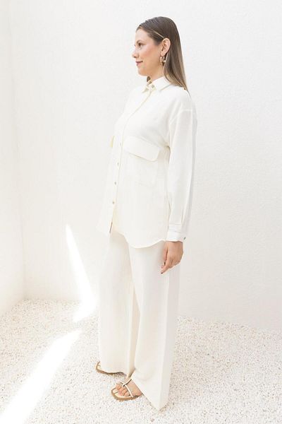 ALLDAY Ecru-Large Pocket Linen Trousers Suit