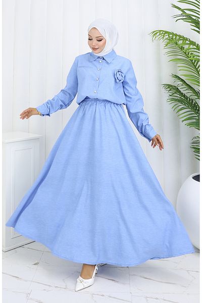 sefamerve Rose Detailed Shirt Skirt Σετ δύο τεμαχίων 2088-01 Ice Blue