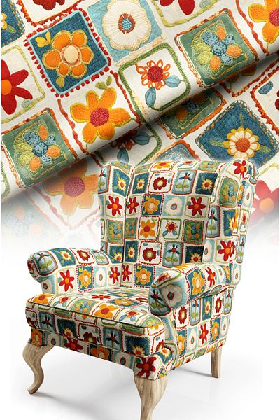 CANİLA Patchwork Patterned Digital Looking Carpet Flooring Fabric. Sturdy Fabric with Cotton Lining