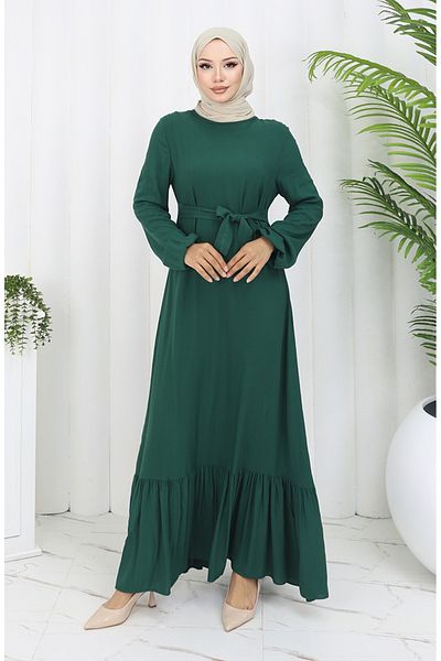 sefamerve Φόρεμα με βολάν με ζωνάκι 4103-05 Emerald Green