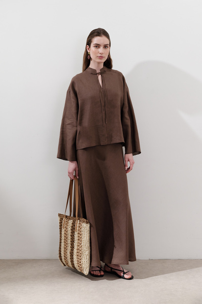 Manuka Linen Tie-Dye Bluse Dusty Brown