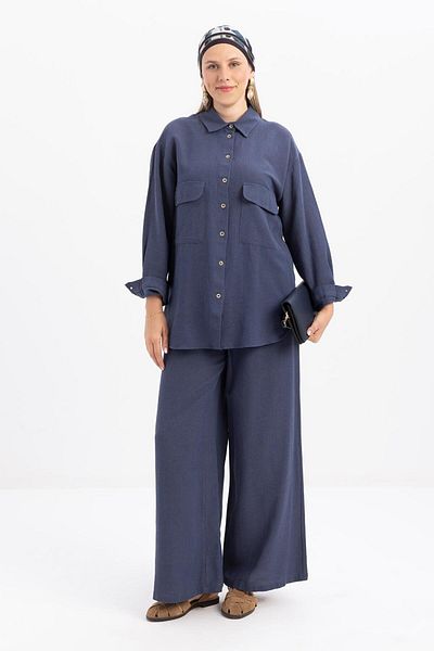ALLDAY Indigo-Linen Pants Suit with Large Pockets