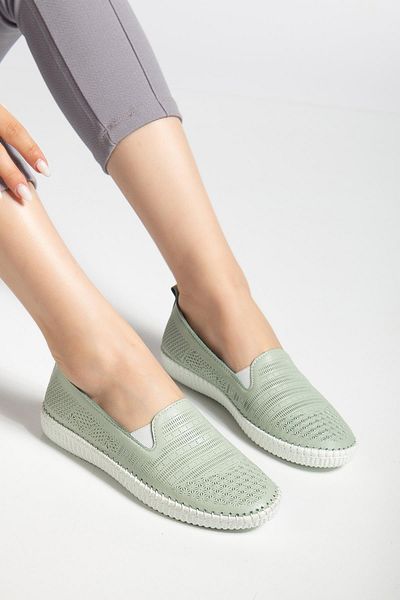 Dilimler Ayakkabı Genuine Leather Orthopedic Women's Casual Shoes Green Strapless Laser Printed