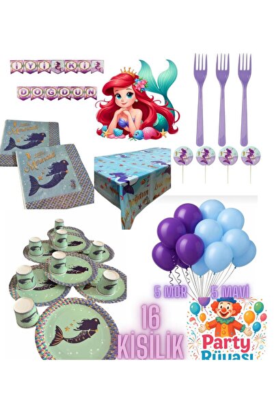 partyrüyası Σετ γενεθλίων για 16 άτομα με θέμα τη γοργόνα-4