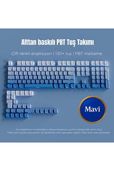 Leaven Mekanik Klavye Keycaps Seti- 130 Tuş PBT Çift Baskılı-Alttan Baskılı G...